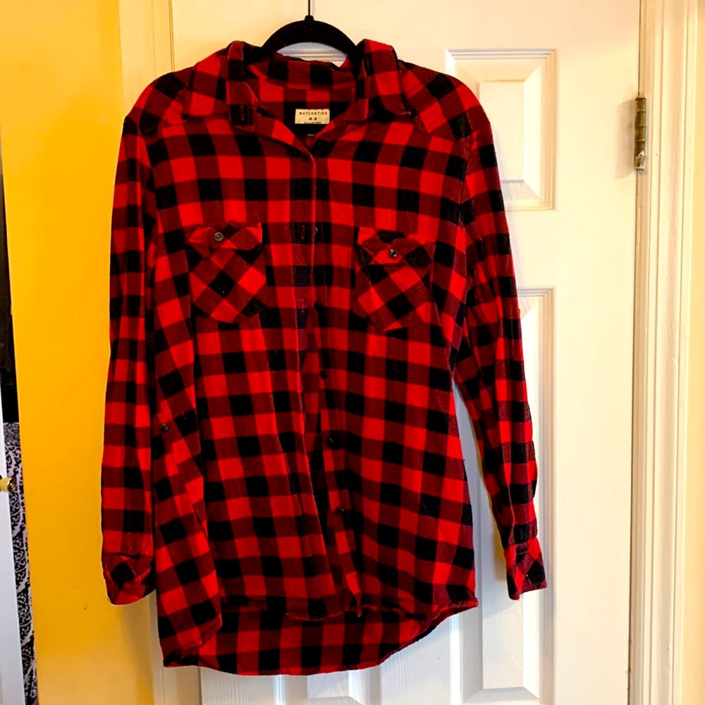 Matchstick Plaid Black and Red Button down. Female shirt
